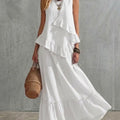 Women's Casual Vacation Style Irregular Lace Cotton And Linen Skirt Set