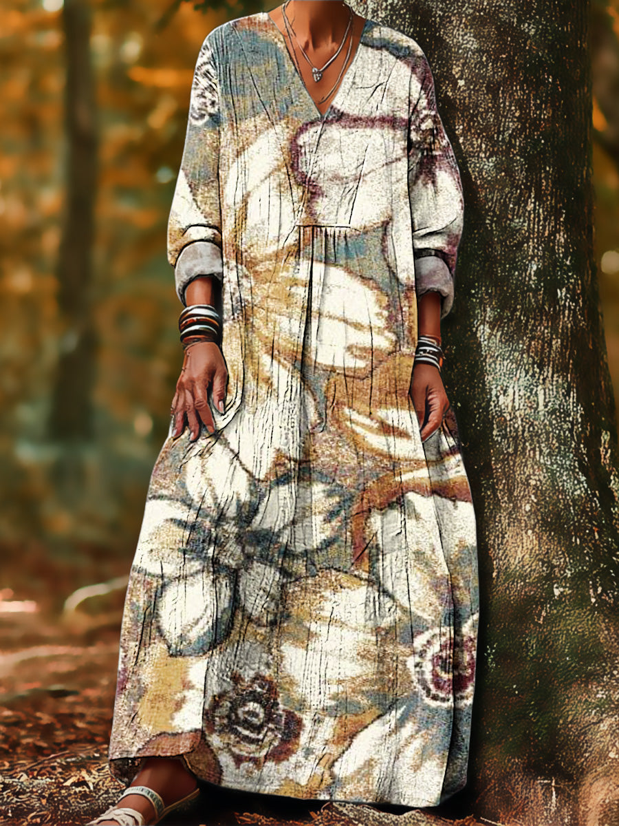 Women's Vintage Abstract Large Flower Painting Art Print Dress