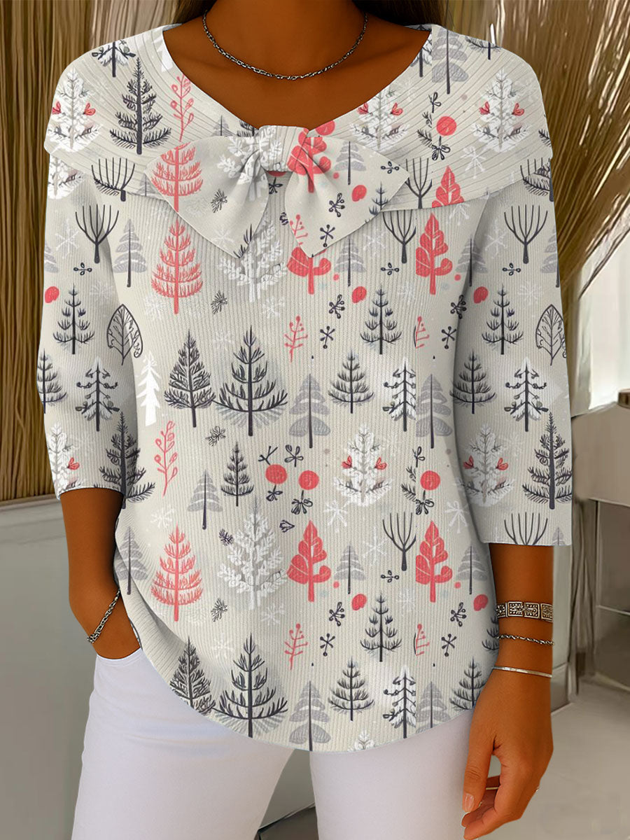 Vintage Christmas Tree Art Print Buttoned Cardigan Sweater