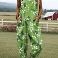 Women's Vintage Floral Art Print Casual 100% Cotton Wide Leg Jumpsuit