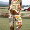 Women's Lovely Chicken Floral Art Print Casual 100% Cotton Wide Leg Jumpsuit