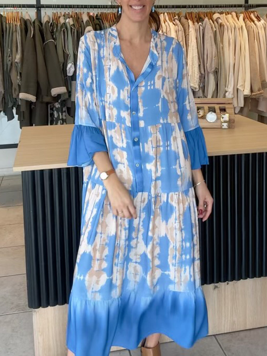 Women's Cuff Color-block Gradient Print Dress