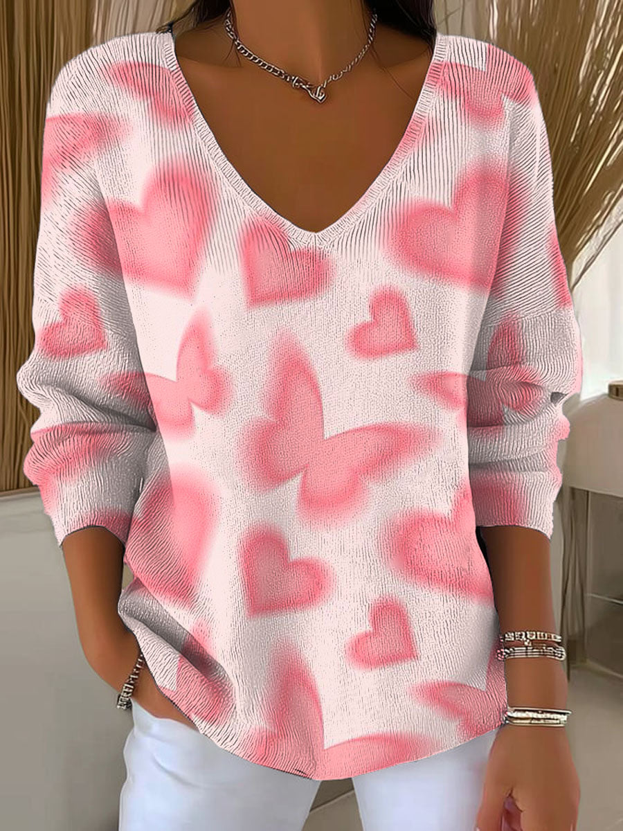 womens-lovely-pink-butterfly-pattern-art-print-casual-pullover-sweater