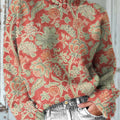 Vintage-Strickpullover mit ethnischem Blumenmuster und Rollkragen (p8gh) 