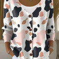 Colorful Cow Pattern Print Buttoned V-neck Cardigan Sweater