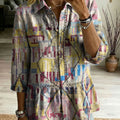 Floral Flowers Art Patterns Casual Patchwork Openwork Webbing Linen And Cotton Shirt