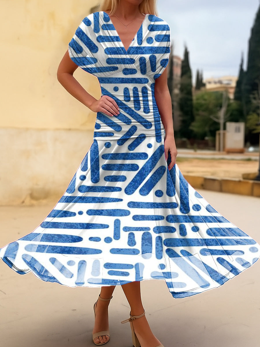 Women's Geometric Stripes Print Cotton Dress