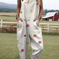 Women's   Vintage Flower Art Print Casual 100% Cotton Wide Leg Jumpsuit