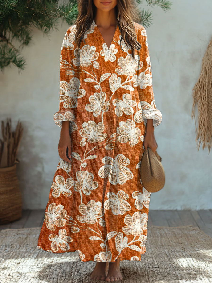 Women's Vintage Flower Art Print Casual Dress