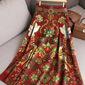Women's Retro Floral Birds Art Print Casual Cotton Skirt