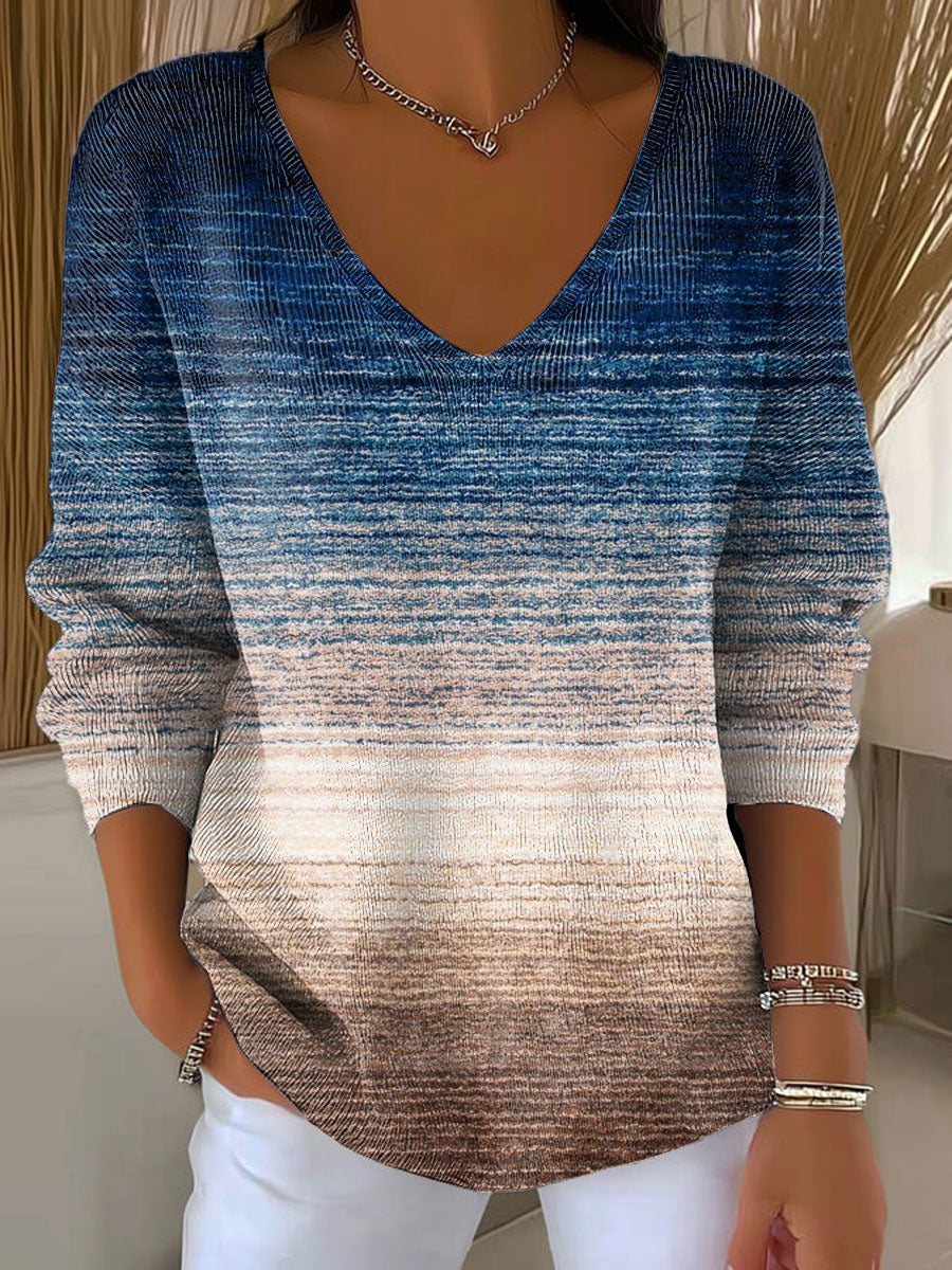 Women's Gradient Striped Casual Pullover Sweater