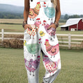 Women's Funny Chicken Pattern Art Print Casual 100% Cotton Wide Leg Jumpsuit