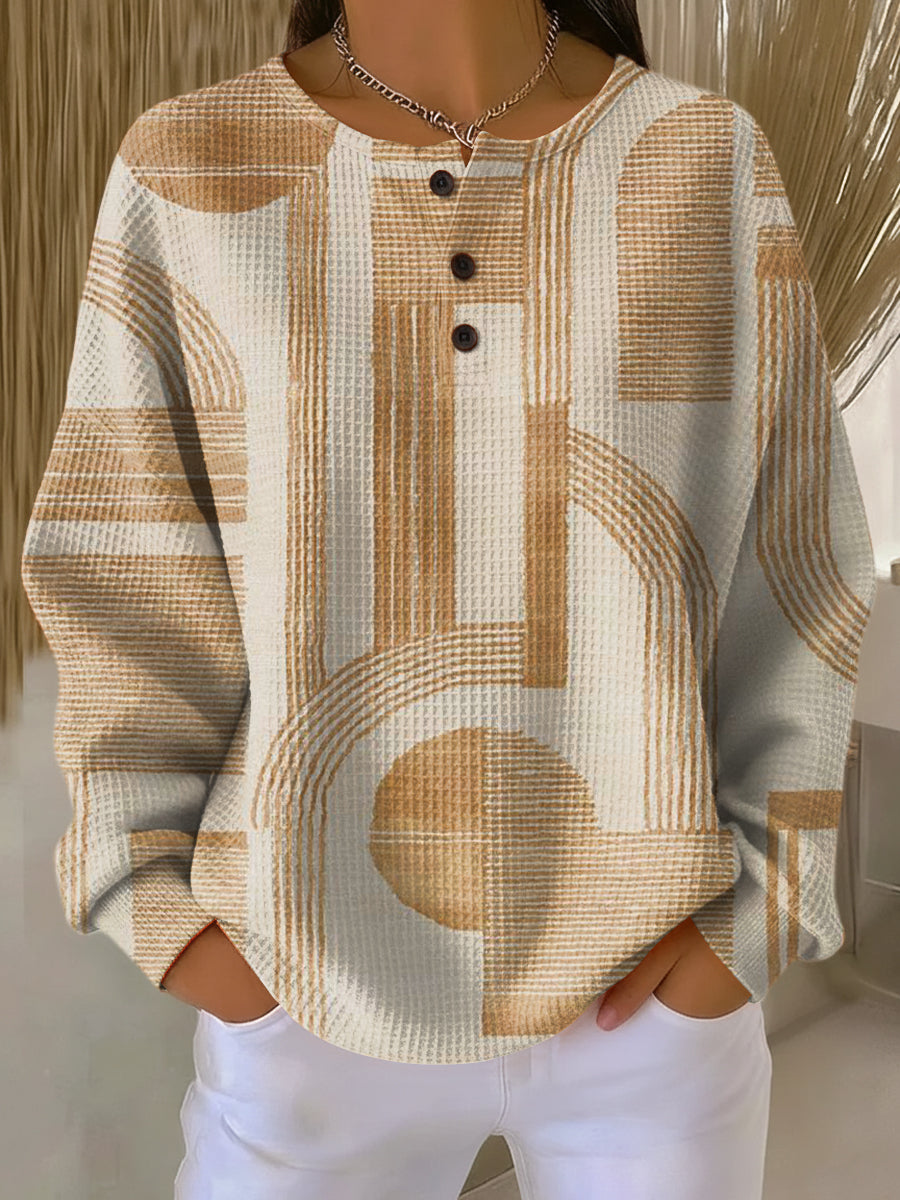 Women's Abstract Geometric Line Drawing Art Print Casual Cotton Sweatshirt