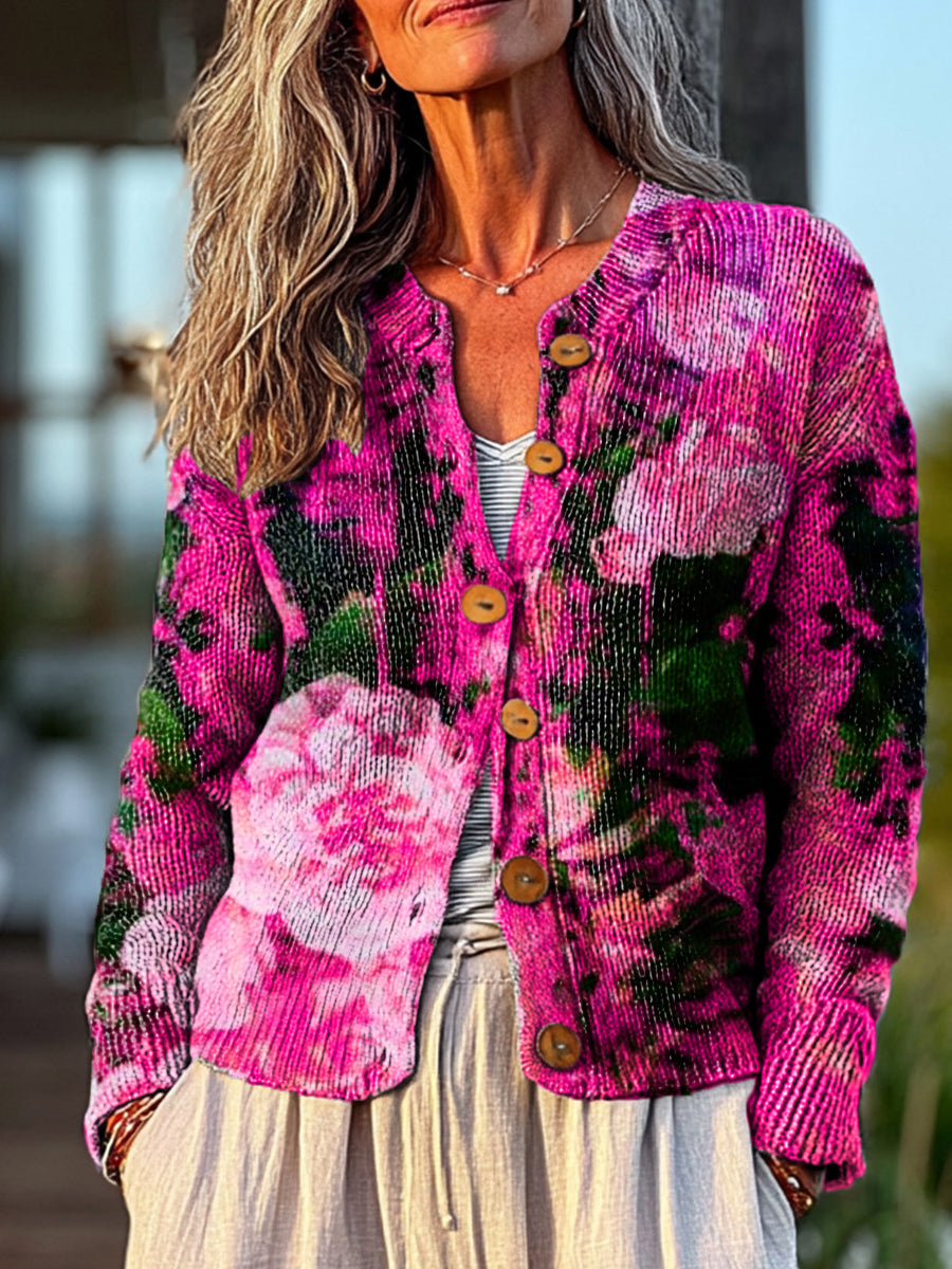 bright-large-flower-painting-art-print-buttoned-cardigan-sweater