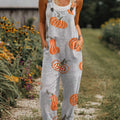 Women's   Vintage Pumpkin Art Print Casual 100% Cotton Wide Leg Jumpsuit