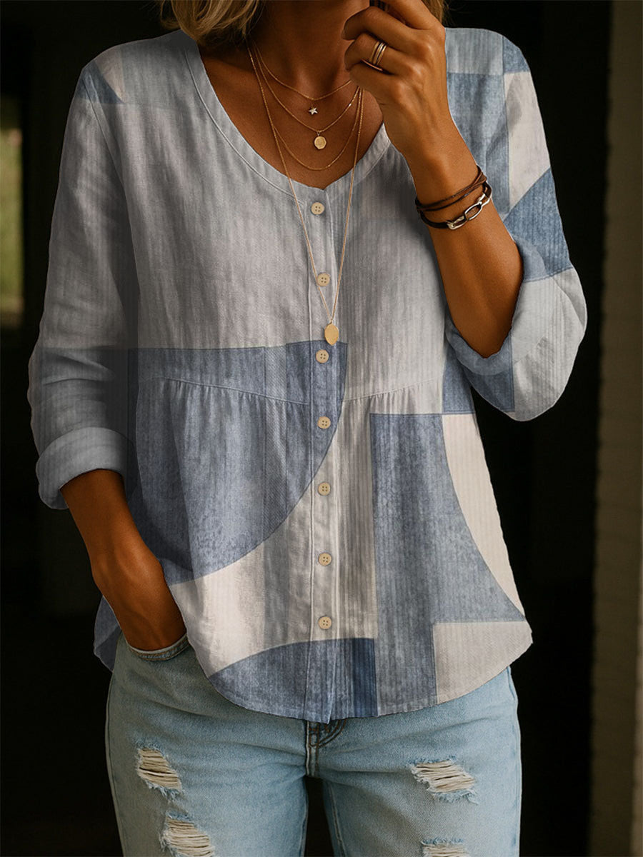 Women's Geometry Pattern Art Print Casual Cotton Shirt