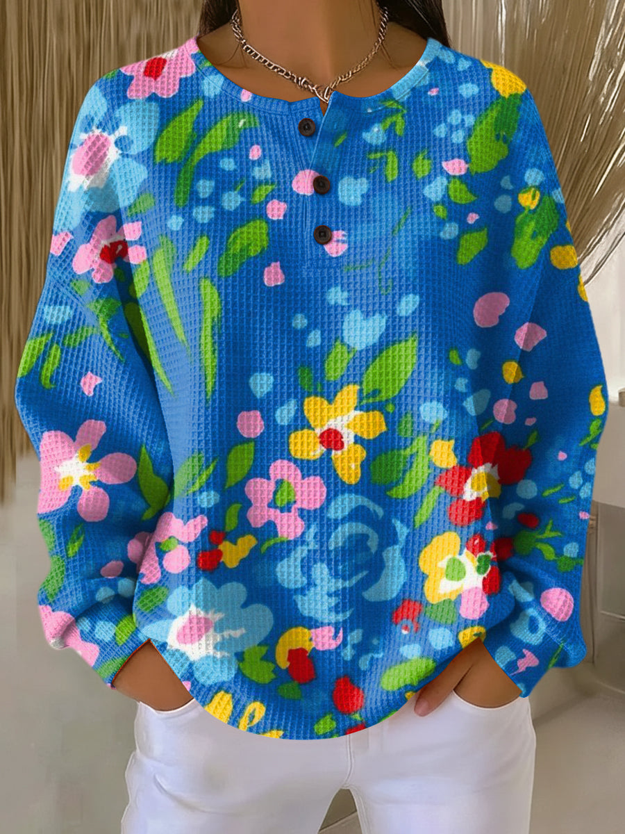 Women's Beautiful Colorful Floral Painting Art Print Casual Cotton Sweatshirt