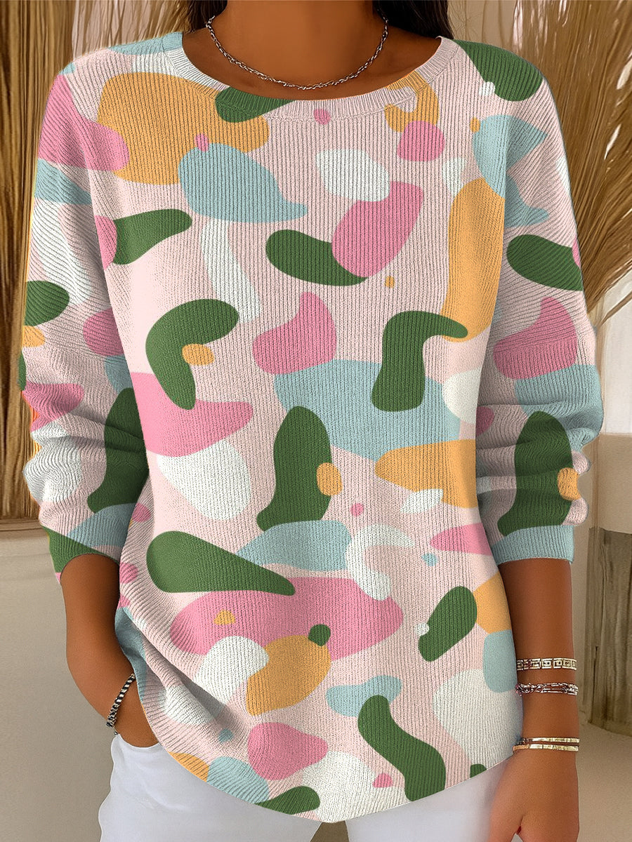 Women's Irregular Color Pattern Print Casual Pullover Sweater