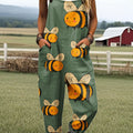 Women's Funny Bee Art Print Casual 100% Cotton Wide Leg Jumpsuit