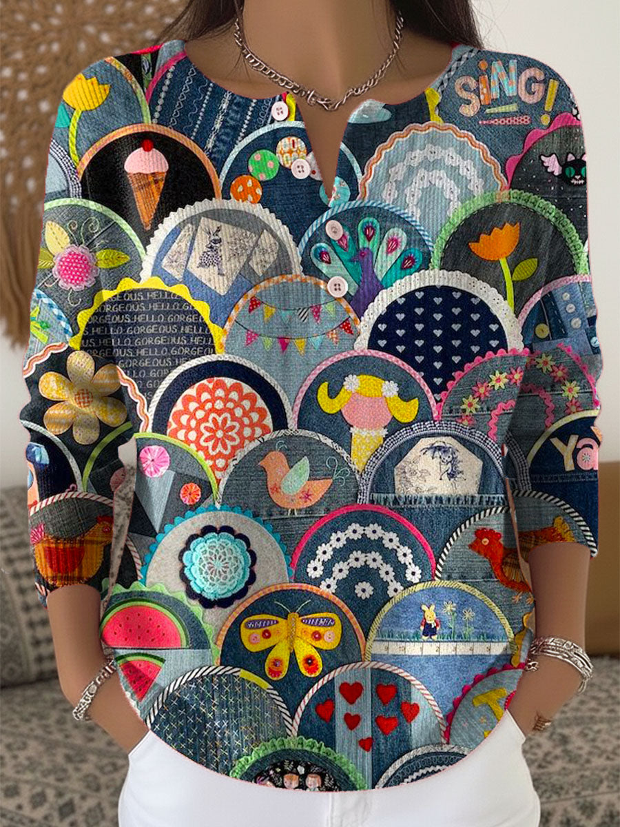 Women's Vintage Pattern Art Print Buttoned Cardigan Sweater