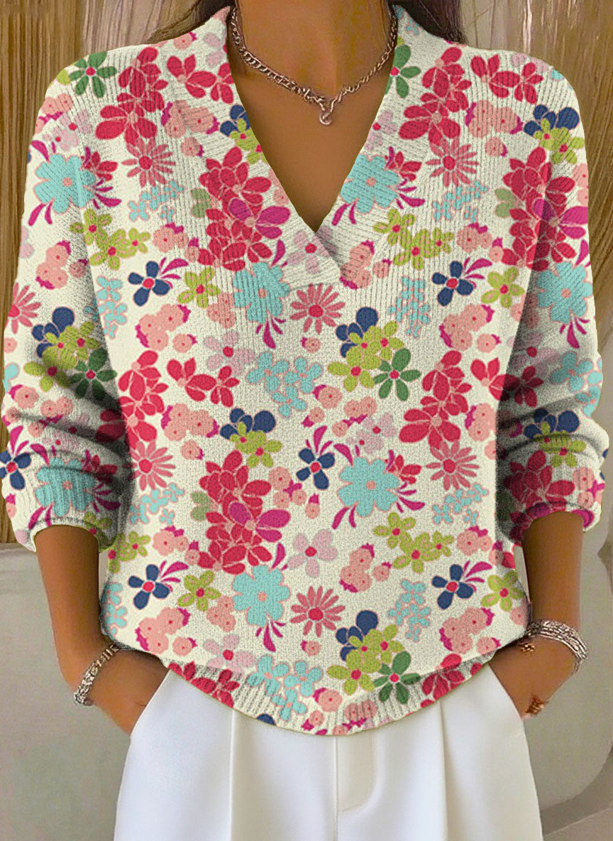 Women's Floral Art Print Buttoned Cardigan Sweater