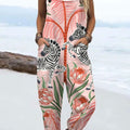 Women's  Vintage  Zebra Flowers Art Print Casual 100% Cotton Wide Leg Jumpsuit