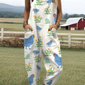 Women's  Funny Rooster Art Print Casual 100% Cotton Wide Leg Jumpsuit