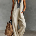 Women's V-neck Sleeveless Casual Loose Cotton And Linen Jumpsuit
