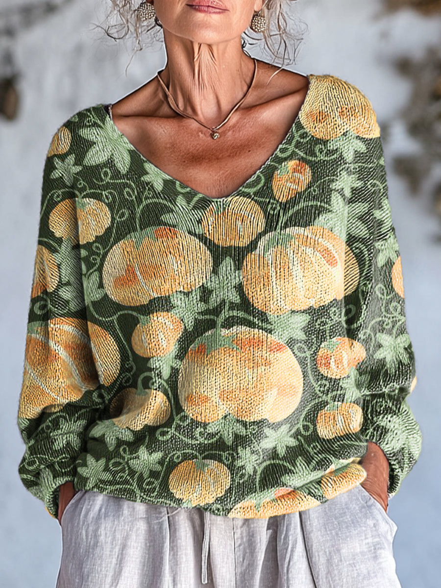 womens-cute-pumpkin-drawing-art-print-casual-pullover-sweater-e72b
