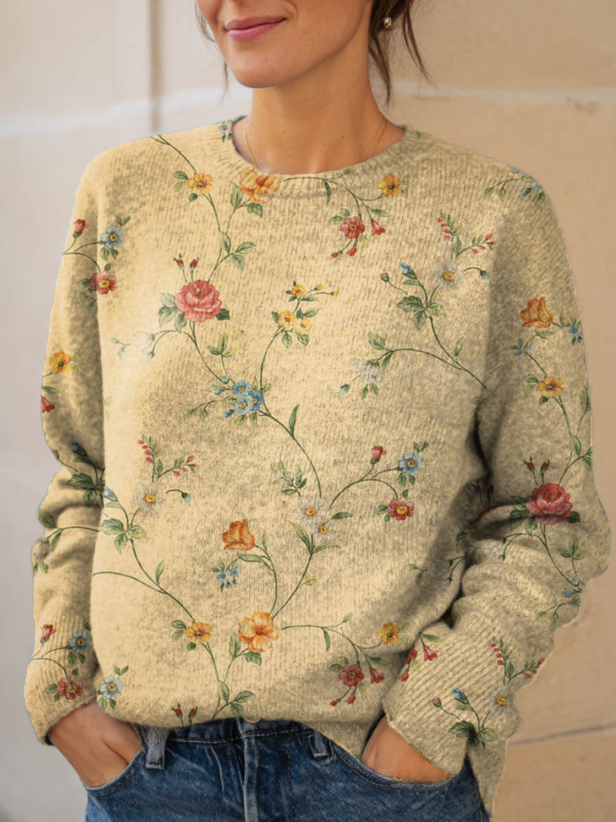 womens-vintage-floral-pattern-art-print-knit-pullover-sweater-vddr