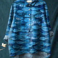 Deep Sea Sardine Fish Swarm Painting Printed Women's Casual Cotton And Linen Shirt