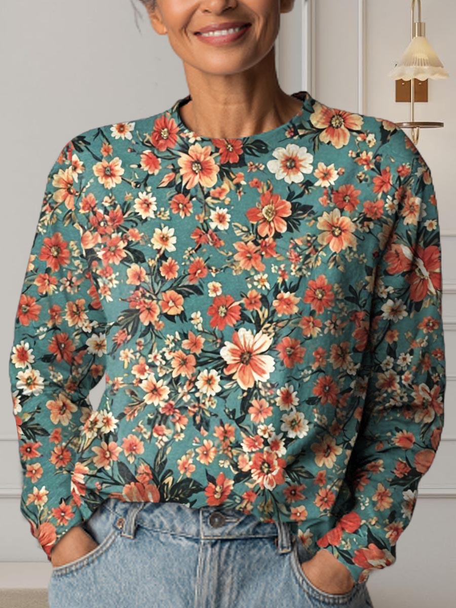 Women's Floral Art Print Casual Cotton T-Shirt