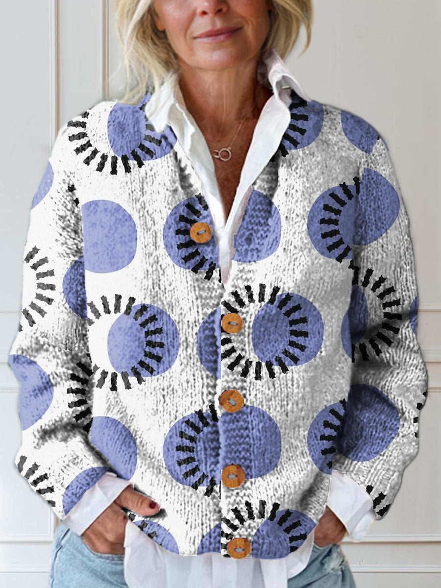 polka-dot-lines-print-buttoned-cardigan-sweater