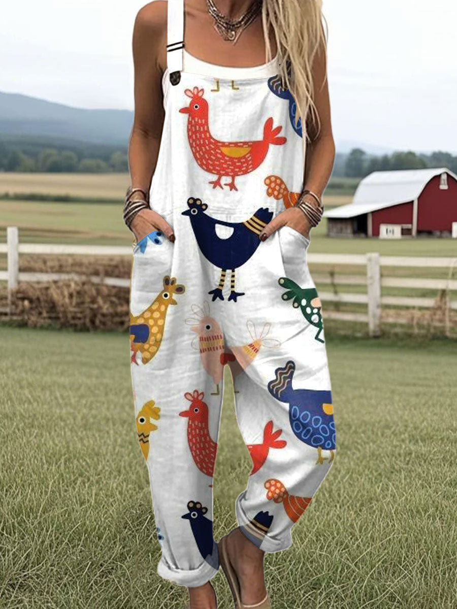 Women's  Funny Chick Art Print Casual 100% Cotton Wide Leg Jumpsuit