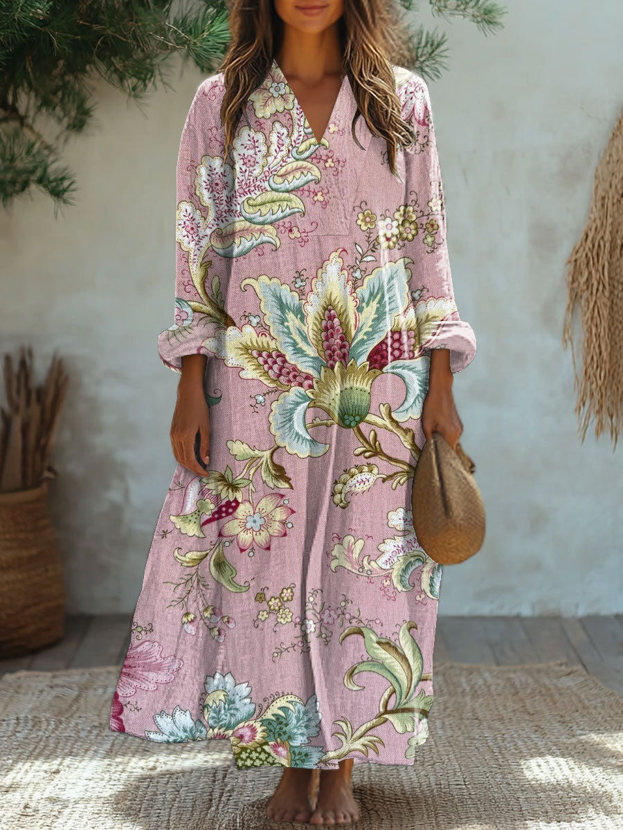 Women's Vintage Flower Art Print Casual Dress