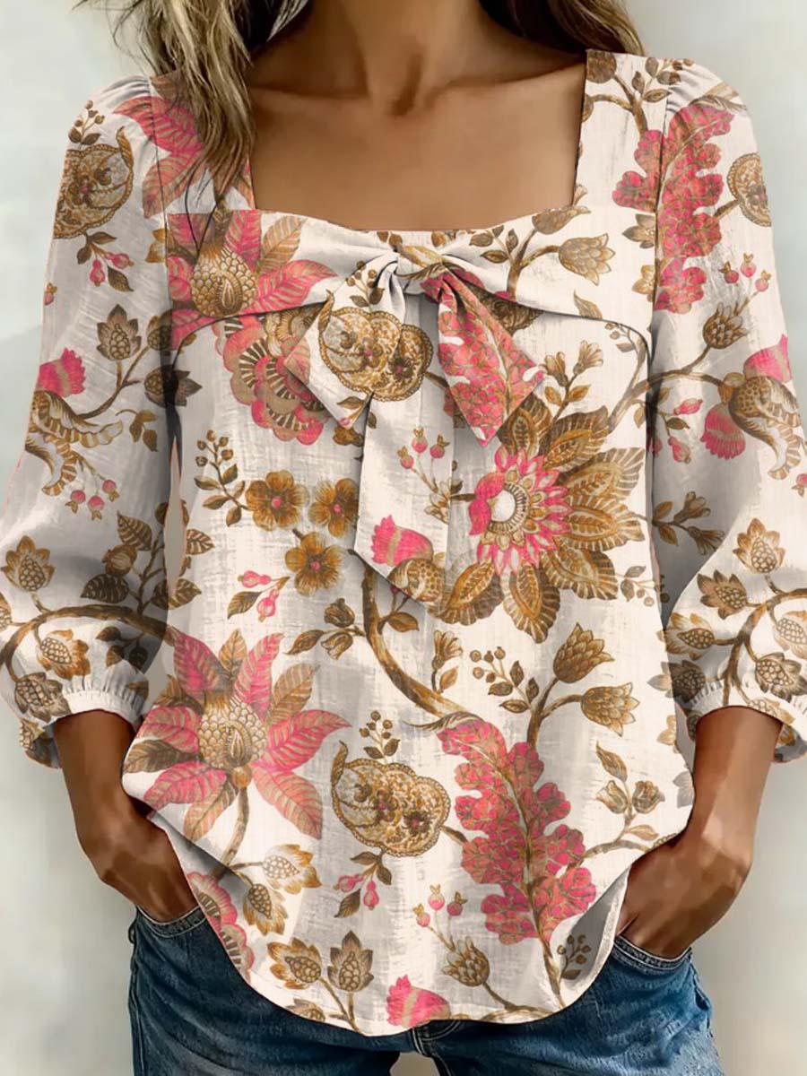 Women's Floral Art Print Casual Stylish Cotton Shirt