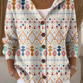 Women's Ethnic Pattern Art Printed Casual Hooded Button Sweater