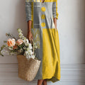 Women's Vintage Abstract Geometry  Art Print Linen Pocket Tunic Dress