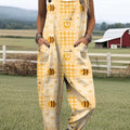 Women's Lovely Bees Art Print Casual 100% Cotton Wide Leg Jumpsuit
