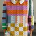 womens-abstract-colorful-geometric-plaid-painting-art-print-casual-peter-pan-collar-3-4-sleeve-sweater-2zqk