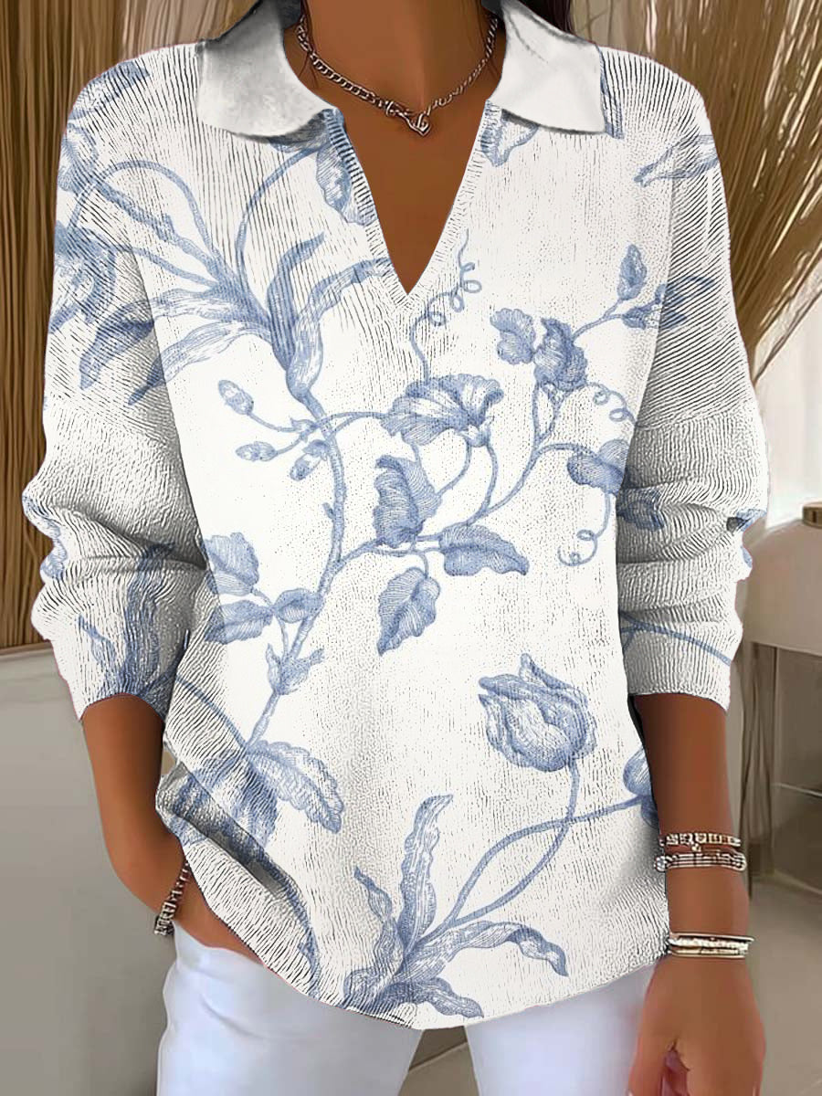 Women's Realistic Flowers Printed Casual Sweater