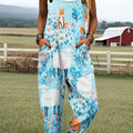 Women's Cute Lamb Pattern Art Print Casual 100% Cotton Wide Leg Jumpsuit