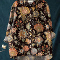 Women's Vintage Floral Pattern Art Print Casual Cotton And Linen Ruffle Shirt