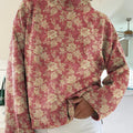 Women's Vintage Lovely Floral Pattern Art Print Knit Turtleneck Pullover Sweater