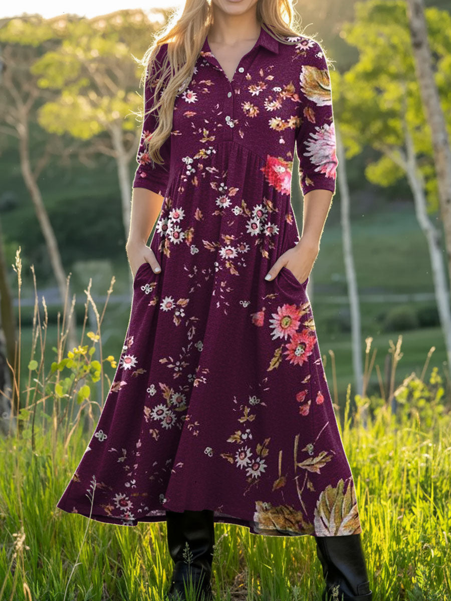 Women's Retro Flowers Pattern Colors Art Casual Print Dress