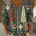 Women's Vintage Geometric Tree Painting Art Print Casual Pullover Sweater