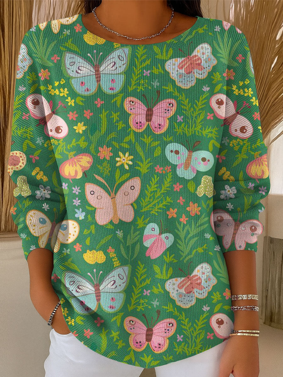Women's Butterfly Geometric Colors Casual Pullover Sweater