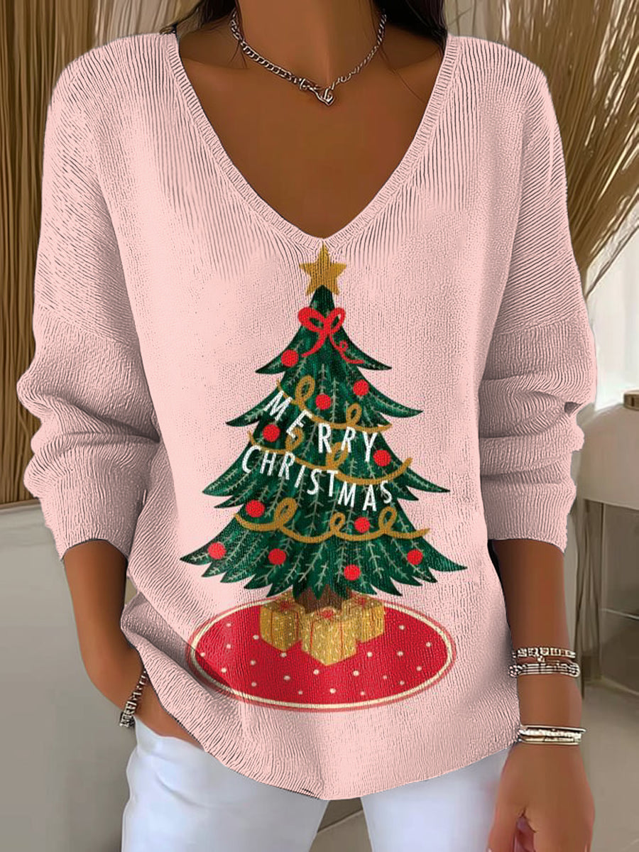 Women's Beautiful Winter Christmas Tree Gift Painting Art Print Casual Pullover Sweater