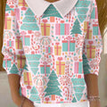 Women's Christmas Tree Gifts Print Casual Peter Pan Collar 3/4 Sleeve Sweater