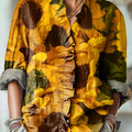 Women's Beautiful Sunflower Flower Painting Art Print Casual Cotton And Linen Ruffle Shirt